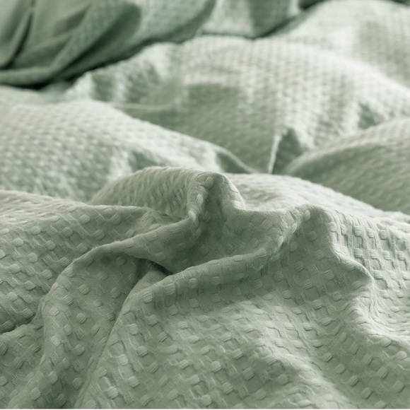 Waffle sage green boho rustic comforter set Queen - Picture 3 of 7